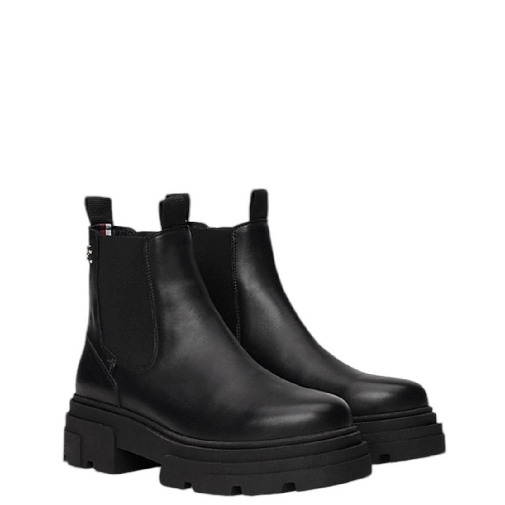 TOMMY HILFIGER</br>Γυναικεία Μποτάκια Chelsea Μαύρο Δέρμα FW0FW08089-BDS Tommy Hilfiger