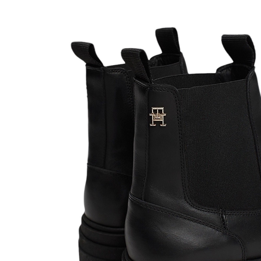 TOMMY HILFIGER</br>Γυναικεία Μποτάκια Chelsea Μαύρο Δέρμα FW0FW08089-BDS Tommy Hilfiger