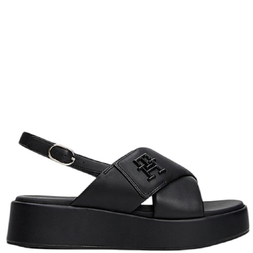 Tommy Hilfiger FW0FW08808-BDS Γυναικεία Flatform Σανδάλια Μαύρο Δέρμα