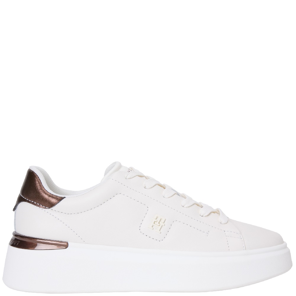 TOMMY HILFIGER</br>Tommy Hilfiger FW0FW08817-YBH Γυναικεία Sneakers Λευκό Δέρμα Chic Platform Gold