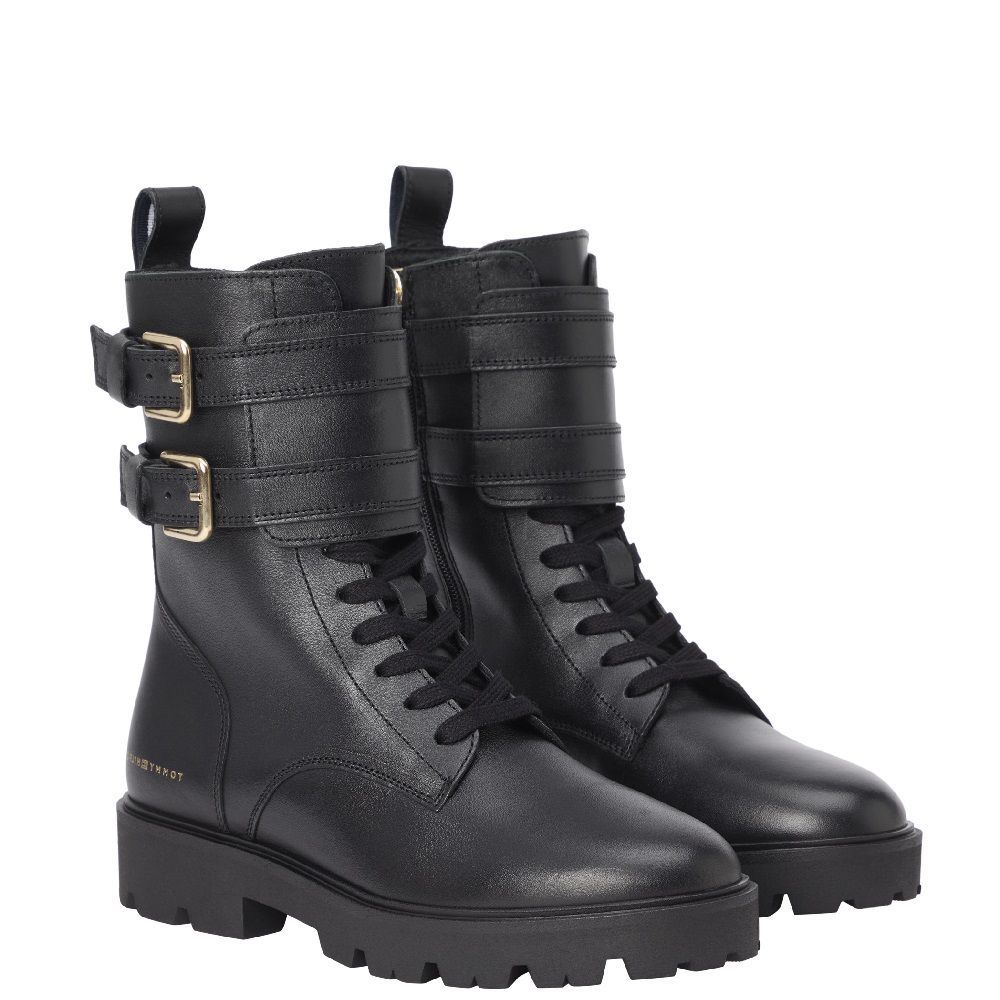 TOMMY HILFIGER</br>Tommy Hilfiger FW0FW08986-BDS Γυναικεία Μποτάκια Μαύρο Δέρμα Biker Lace Up TOMMY HILFIGER</br>Tommy Hilfiger FW0FW08986-BDS Γυναικεία Μποτάκια Μαύρο Δέρμα Biker Lace Up