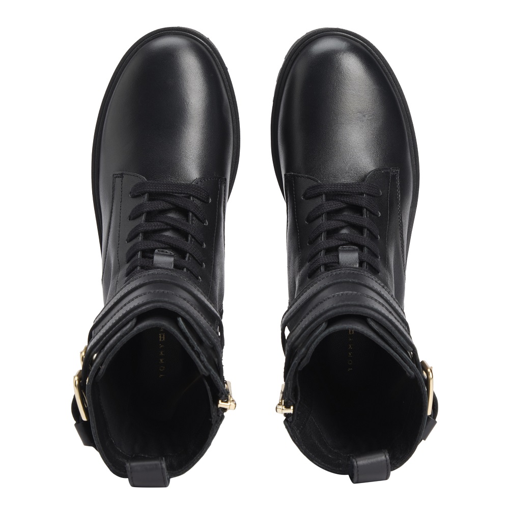 TOMMY HILFIGER</br>Tommy Hilfiger FW0FW08986-BDS Γυναικεία Μποτάκια Μαύρο Δέρμα Biker Lace Up TOMMY HILFIGER</br>Tommy Hilfiger FW0FW08986-BDS Γυναικεία Μποτάκια Μαύρο Δέρμα Biker Lace Up