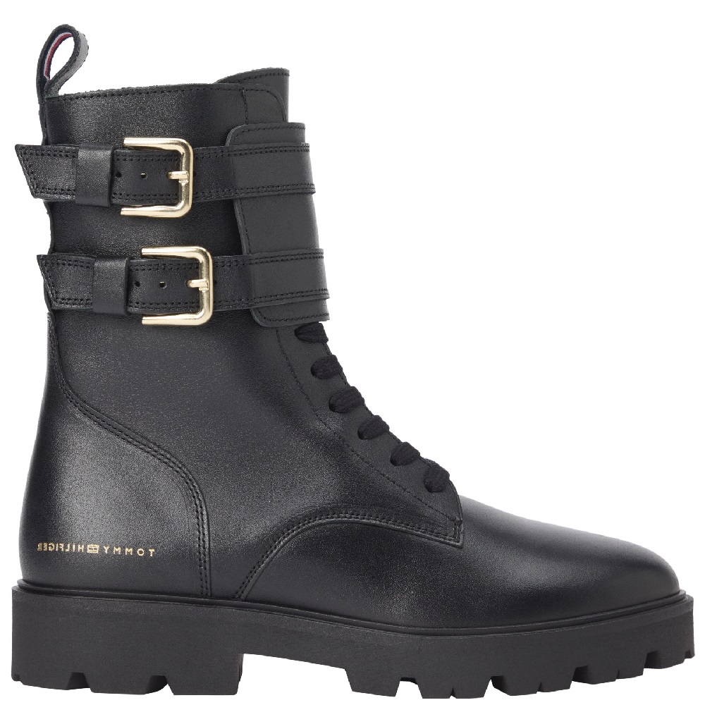 TOMMY HILFIGER</br>Tommy Hilfiger FW0FW08986-BDS Γυναικεία Μποτάκια Μαύρο Δέρμα Biker Lace Up TOMMY HILFIGER</br>Tommy Hilfiger FW0FW08986-BDS Γυναικεία Μποτάκια Μαύρο Δέρμα Biker Lace Up
