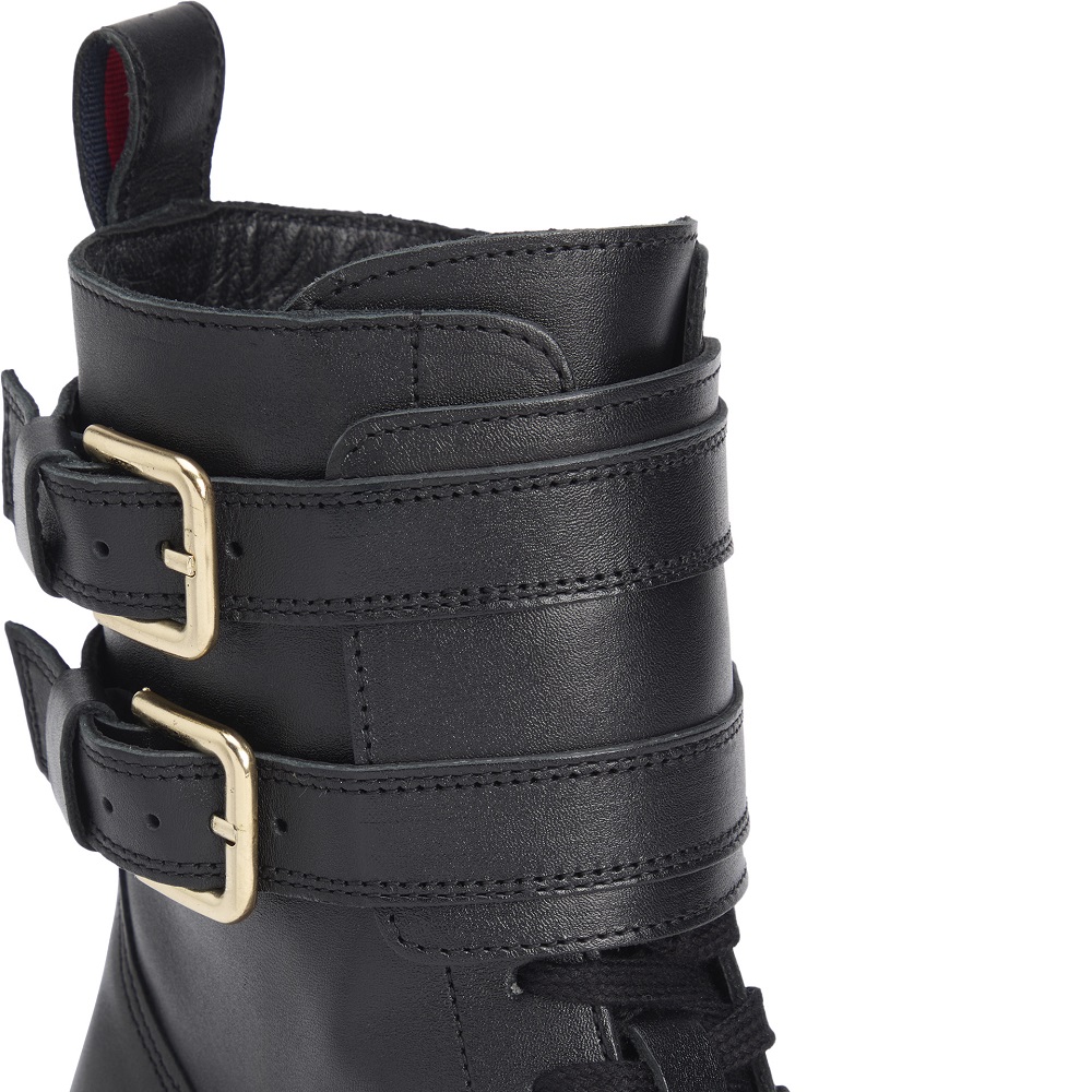 TOMMY HILFIGER</br>Tommy Hilfiger FW0FW08986-BDS Γυναικεία Μποτάκια Μαύρο Δέρμα Biker Lace Up TOMMY HILFIGER</br>Tommy Hilfiger FW0FW08986-BDS Γυναικεία Μποτάκια Μαύρο Δέρμα Biker Lace Up