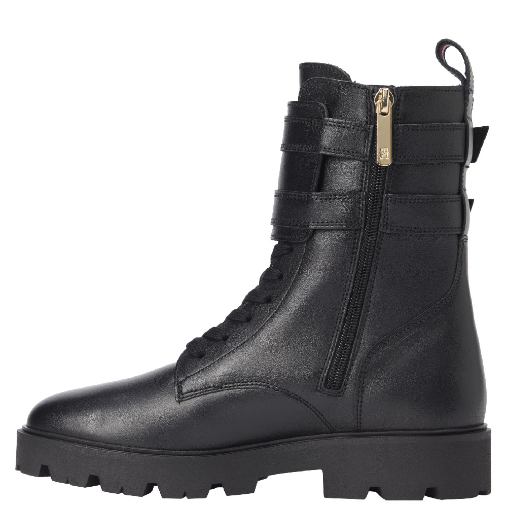TOMMY HILFIGER</br>Tommy Hilfiger FW0FW08986-BDS Γυναικεία Μποτάκια Μαύρο Δέρμα Biker Lace Up TOMMY HILFIGER</br>Tommy Hilfiger FW0FW08986-BDS Γυναικεία Μποτάκια Μαύρο Δέρμα Biker Lace Up