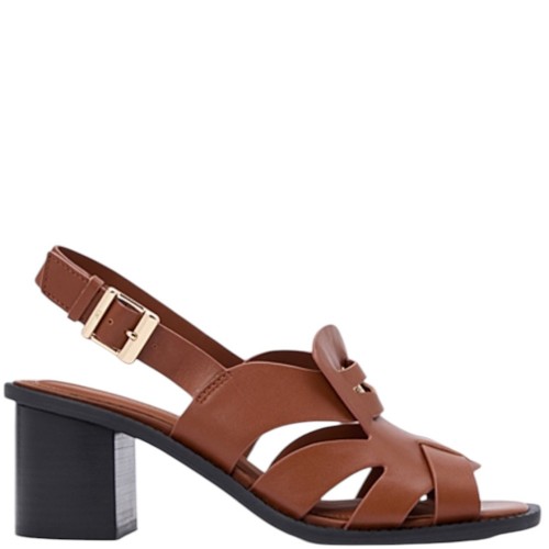 Tommy Hilfiger FW0FW09135-GP4 Γυναικεία Πέδιλα Cross Blocked Heel Sandal Ταμπά Δέρμα