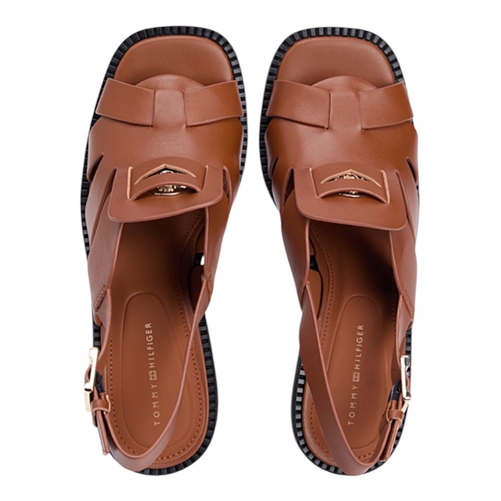 TOMMY HILFIGER</br>Tommy Hilfiger FW0FW09135-GP4 Γυναικεία Πέδιλα Cross Blocked Heel Sandal Ταμπά Δέρμα