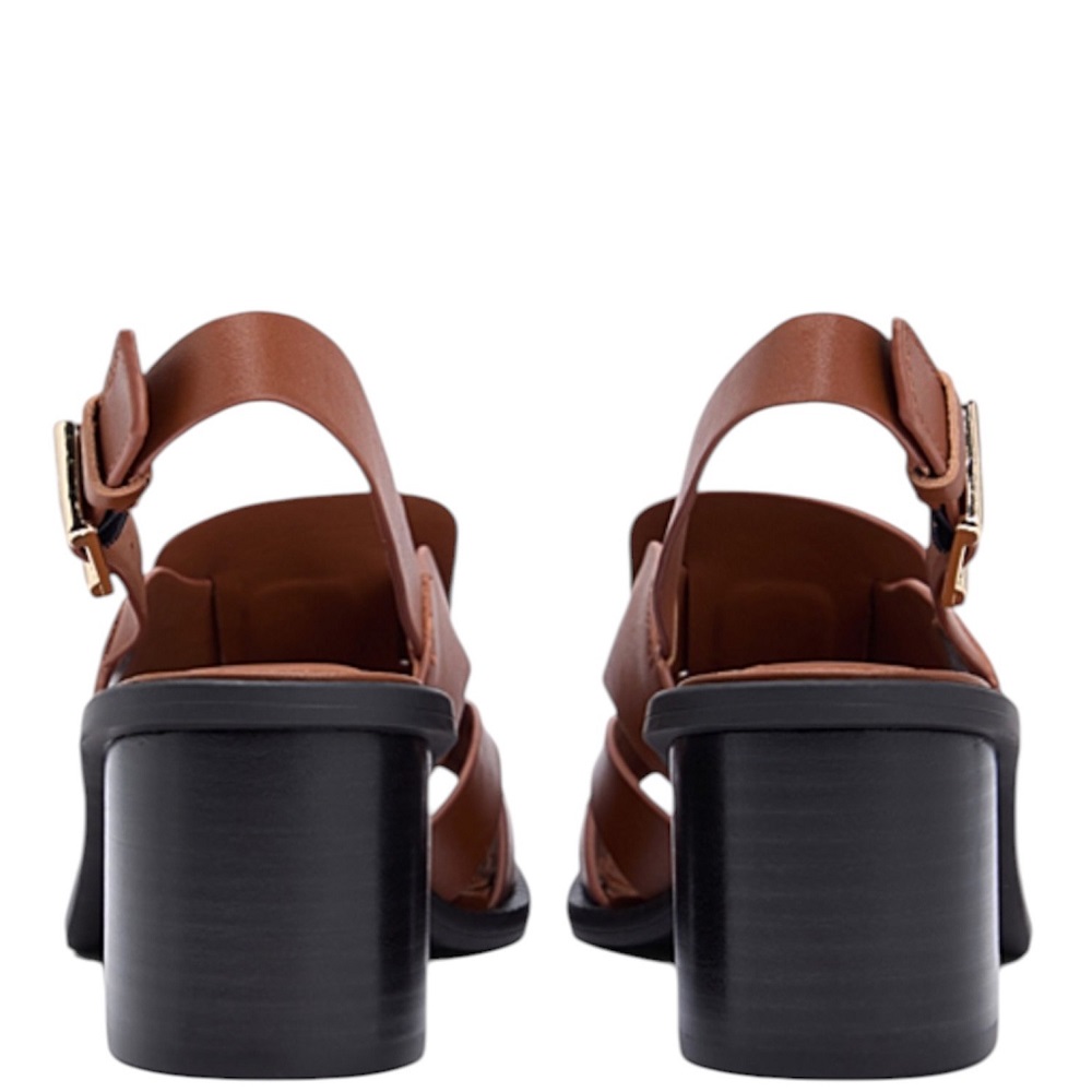 TOMMY HILFIGER</br>Tommy Hilfiger FW0FW09135-GP4 Γυναικεία Πέδιλα Cross Blocked Heel Sandal Ταμπά Δέρμα