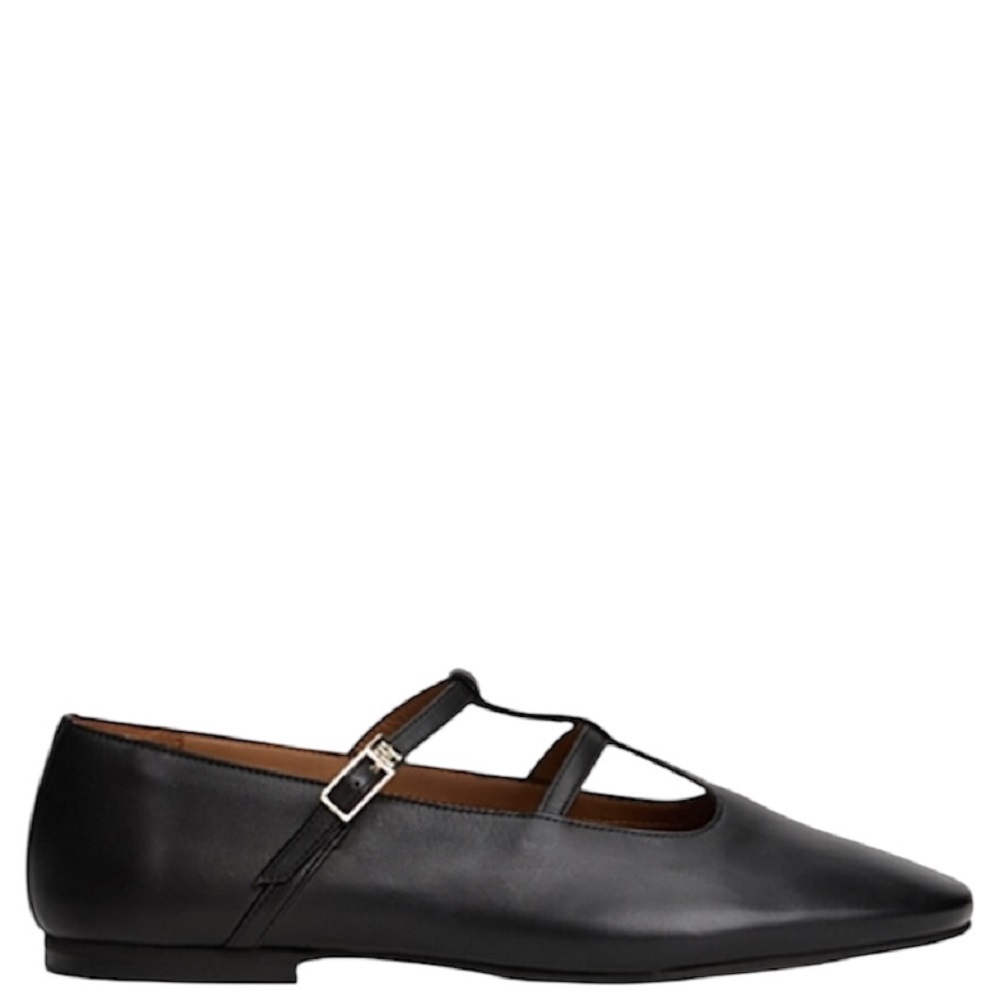 TOMMY HILFIGER</br>Γυναικείες Μπαλαρίνες Μαύρο Δέρμα Smooth Leather T-bar FW0FW09153-BDS Tommy Hilfiger