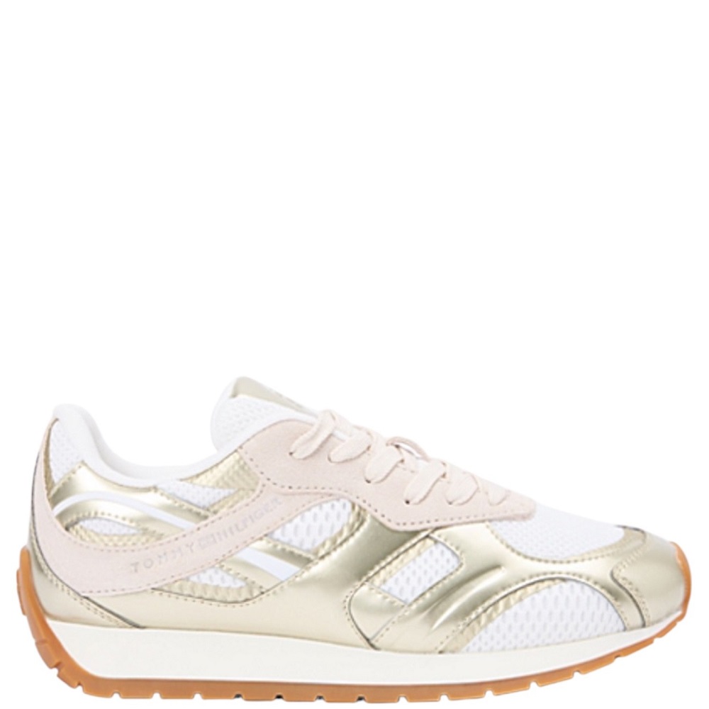 TOMMY HILFIGER</br>Tommy Hilfiger FW0FW09191-0HS Γυναικεία Sneakers Th Chic Metallic Retro Runner Λευκό/Χρυσό Δέρμα