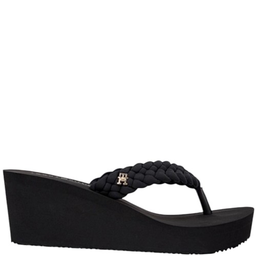 Tommy Hilfiger FW0FW09198-BDS Γυναικείες Σαγιονάρες Μαύρο Th Wedge Braided Summer Sandal
