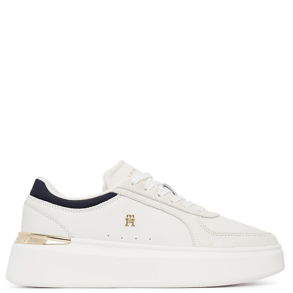 TOMMY HILFIGER</br>Tommy Hilfiger FW0FW09307-064 Γυναικεία Sneakers Εκρού/Μπλε Δέρμα Th Satin Platform