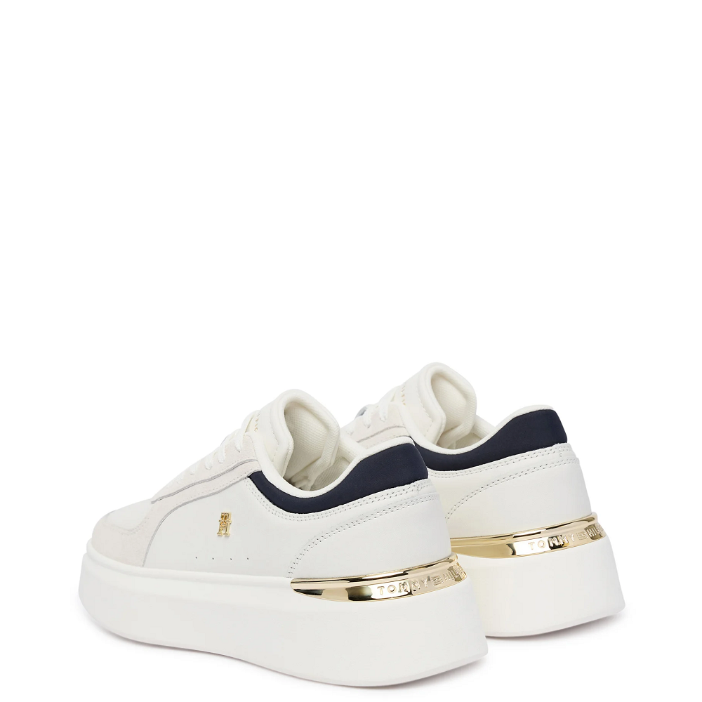 TOMMY HILFIGER</br>Tommy Hilfiger FW0FW09307-064 Γυναικεία Sneakers Εκρού/Μπλε Δέρμα Th Satin Platform