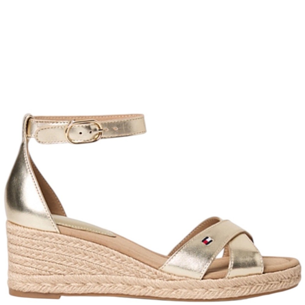 TOMMY HILFIGER</br>Tommy Hilfiger FW0FW09333-0HS Γυναικείες Πλατφόρμες Mid Wedge Espad X Cross Χρυσό Δέρμα