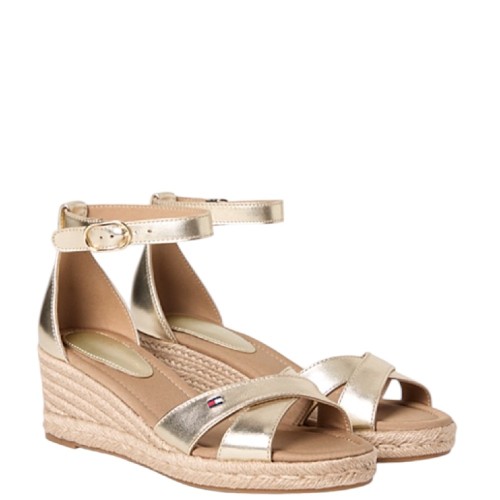 Tommy Hilfiger FW0FW09333-0HS Γυναικείες Πλατφόρμες Mid Wedge Espad X Cross Χρυσό Δέρμα