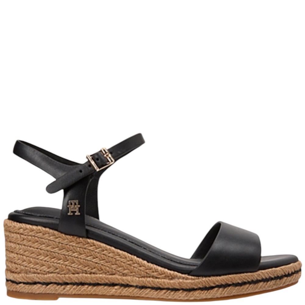 TOMMY HILFIGER</br>Tommy Hilfiger FW0FW09340-BDS Γυναικείες Πλατφόρμες Mid Wedge Espad Μαύρο Δέρμα