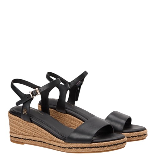 Tommy Hilfiger FW0FW09340-BDS Γυναικείες Πλατφόρμες Mid Wedge Espad Μαύρο Δέρμα