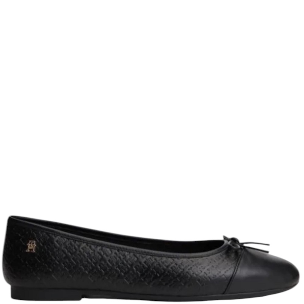 TOMMY HILFIGER</br>Tommy Hilfiger FW0FW09468-BDS Γυναικείες Μπαλαρίνες Th Monogram Μαύρο Δέρμα