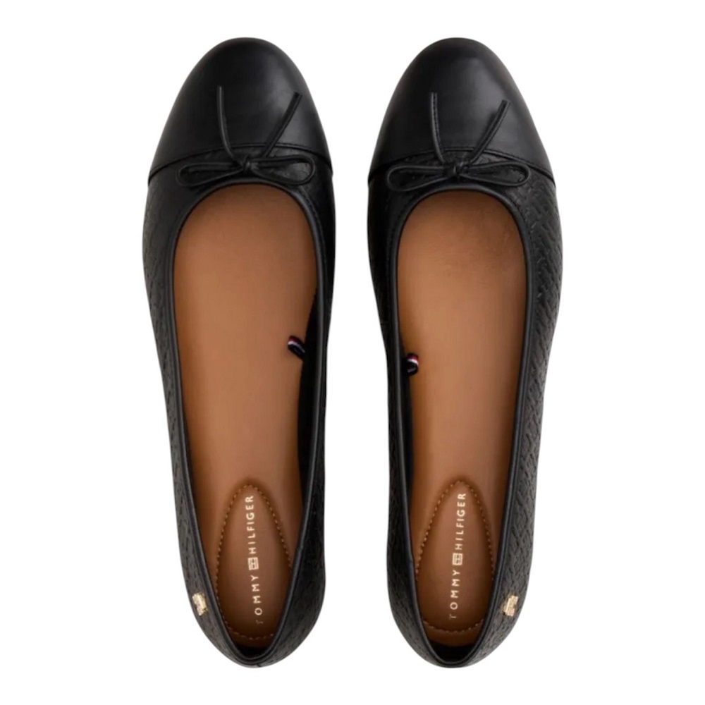 TOMMY HILFIGER</br>Tommy Hilfiger FW0FW09468-BDS Γυναικείες Μπαλαρίνες Th Monogram Μαύρο Δέρμα