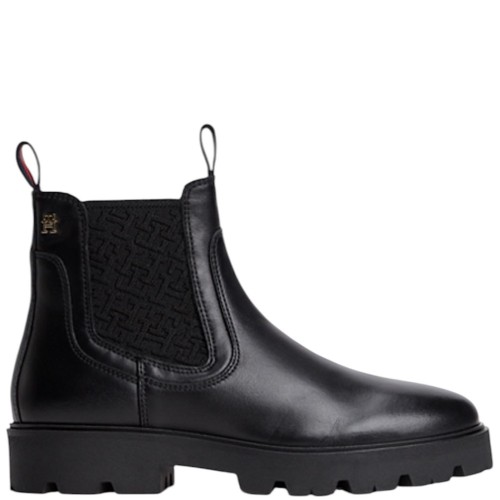 Tommy Hilfiger Leather Th Monogram Panel Chelsea Boots FW0FW09562-BDS Γυναικεία Μποτάκια Μαύρο Δέρμα