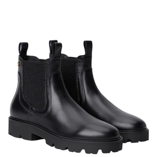 Tommy Hilfiger Leather Th Monogram Panel Chelsea Boots FW0FW09562-BDS Γυναικεία Μποτάκια Μαύρο Δέρμα Tommy Hilfiger Leather Th Monogram Panel Chelsea Boots FW0FW09562-BDS Γυναικεία Μποτάκια Μαύρο Δέρμα