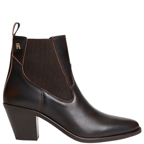 Tommy Hilfiger Leather Western Chelsea Boot FW0FW09582-0HG Γυναικεία Μποτάκια Καφέ Δέρμα