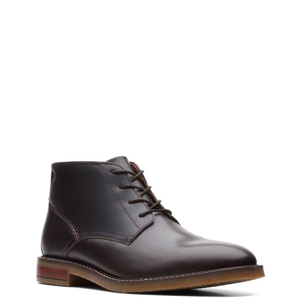 CLARKS</br>Ανδρικά Μποτάκια Καφέ Δέρμα JAXEN MID Clarks