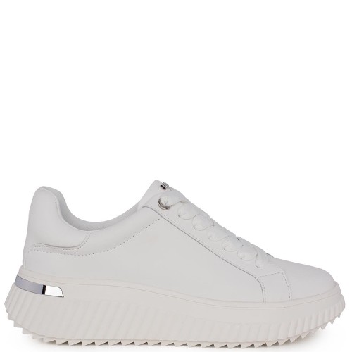 DKNY LOBECO K1530142-WHT Γυναικεία Lace Up Platform Sneakers Λευκό Δέρμα