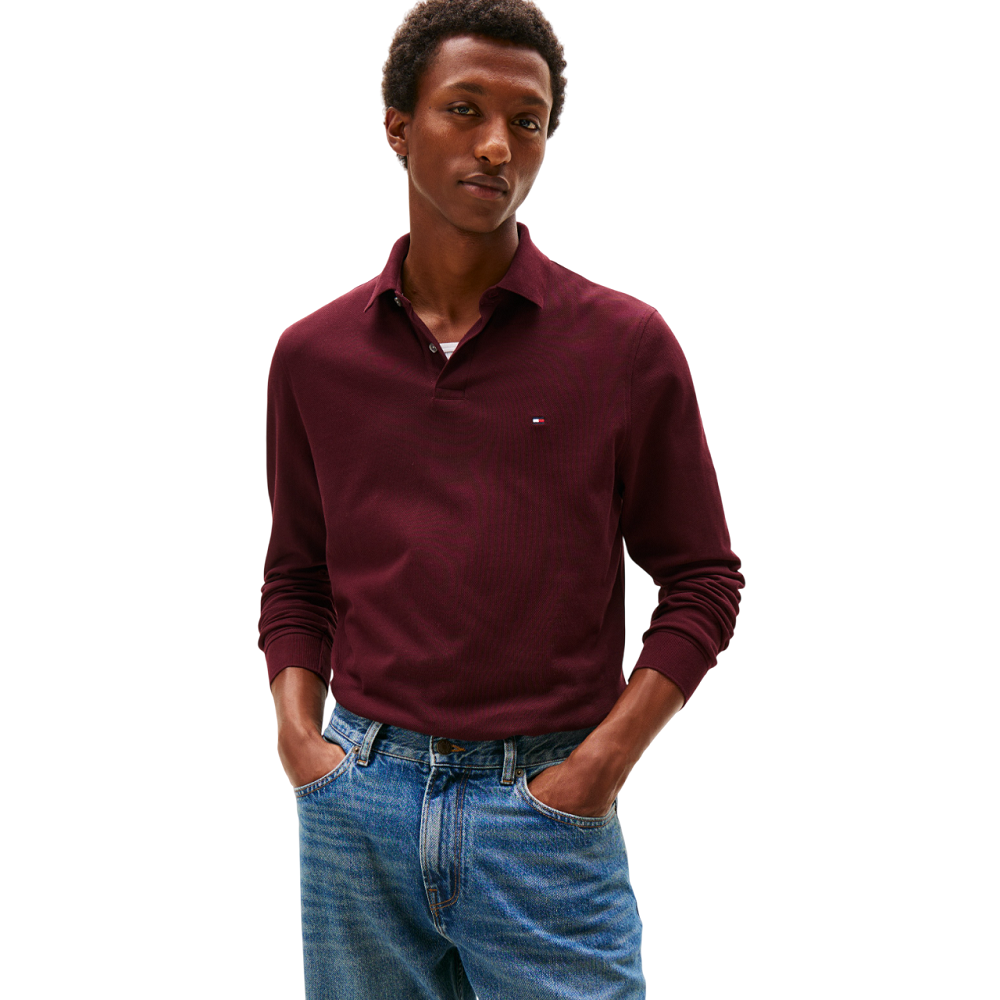 TOMMY HILFIGER</br>Tommy Hilfiger 1985 Pique Long Sleeve Regular Fit Polo Shirt MW0MW20183-XIH Ανδρικό Polo T-shirt Μπορντώ