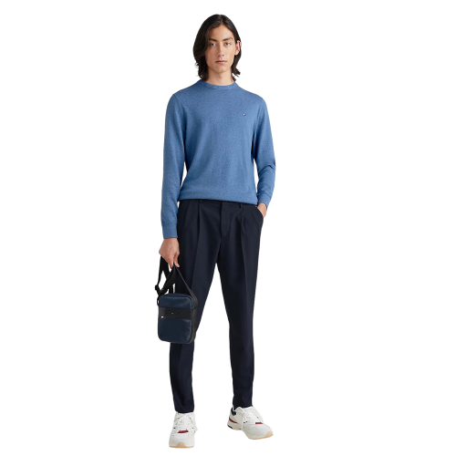 Tommy Hilfiger Pima Organic Cotton Cashmere Crewneck Sweater MW0MW28046-DPQ Ανδρικό Πουλόβερ Γαλάζιο