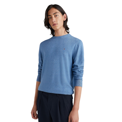 Tommy Hilfiger Pima Organic Cotton Cashmere Crewneck Sweater MW0MW28046-DPQ Ανδρικό Πουλόβερ Γαλάζιο