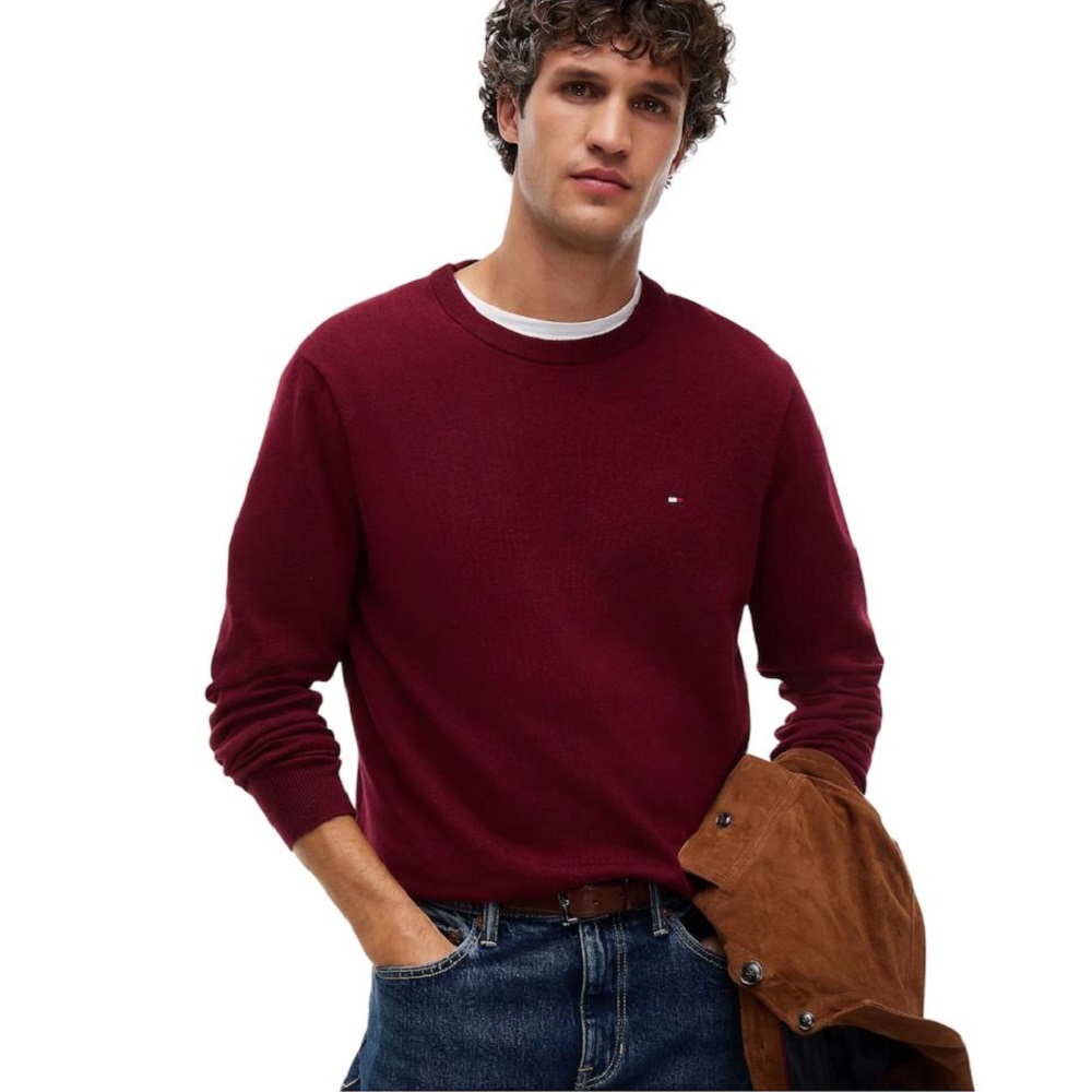 TOMMY HILFIGER</br>Tommy Hilfiger Pima Organic Cotton Cashmere Crewneck Sweater MW0MW28046-VLP Ανδρικό Πουλόβερ Μπορντώ TOMMY HILFIGER</br>Tommy Hilfiger Pima Organic Cotton Cashmere Crewneck Sweater MW0MW28046-VLP Ανδρικό Πουλόβερ Μπορντώ