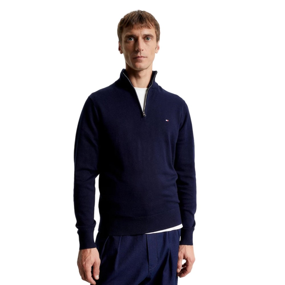 TOMMY HILFIGER</br>Ανδρικό Πουλόβερ Μπλε 1/4 Zip Cotton Cashmere MW0MW28049-DW5 Tommy Hilfiger