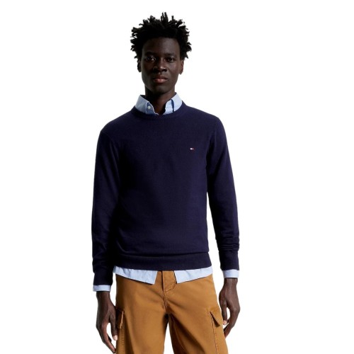 Tommy Hilfiger Pima Organic Cotton Cashmere Crewneck Sweater MW0MW28046-DW5 Ανδρικό Πουλόβερ Μπλε