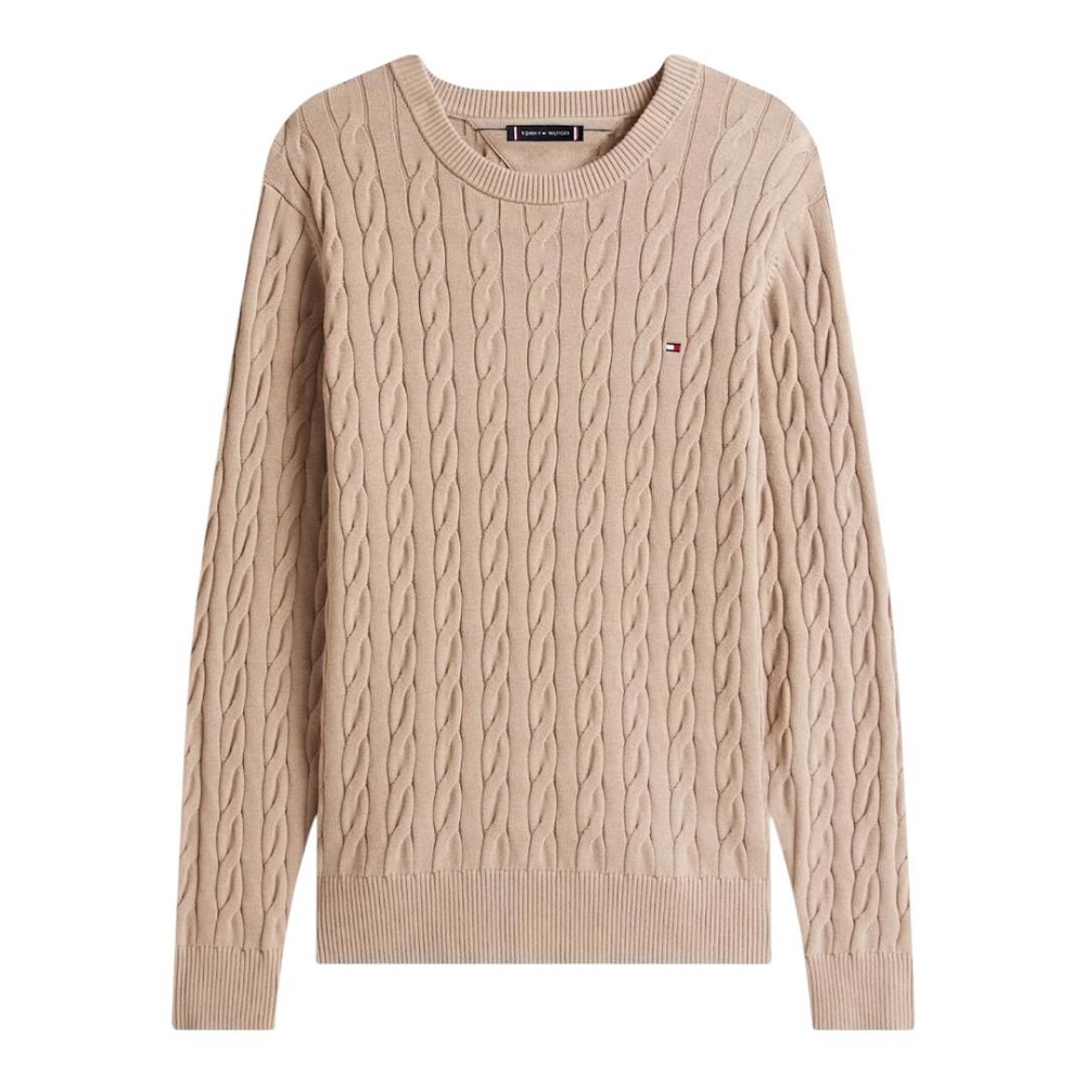 TOMMY HILFIGER</br>Tommy Hilfiger Classic Organic Cotton Cable Crewneck Sweater Relaxed Fit MW0MW33132-AFE Ανδρικό Πουλόβερ Με Cable Πλέξη Μπεζ