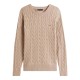 TOMMY HILFIGER</br>Tommy Hilfiger Classic Organic Cotton Cable Crewneck Sweater Relaxed Fit MW0MW33132-AFE Ανδρικό Πουλόβερ Με Cable Πλέξη Μπεζ