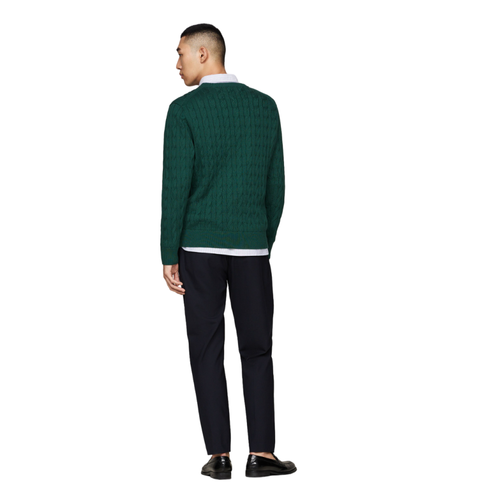 TOMMY HILFIGER</br>Ανδρικό Πουλόβερ Πράσινο Με Cable Πλέξη Crewneck Cotton MW0MW33132-LGK Tommy Hilfiger TOMMY HILFIGER</br>Ανδρικό Πουλόβερ Πράσινο Με Cable Πλέξη Crewneck Cotton MW0MW33132-LGK Tommy Hilfiger