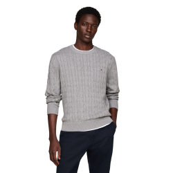 Ανδρικό Πουλόβερ Γκρι Με Cable Πλέξη Crewneck Cotton MW0MW33132-P91 Tommy Hilfiger