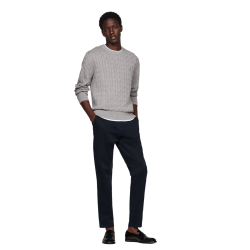 Ανδρικό Πουλόβερ Γκρι Με Cable Πλέξη Crewneck Cotton MW0MW33132-P91 Tommy Hilfiger
