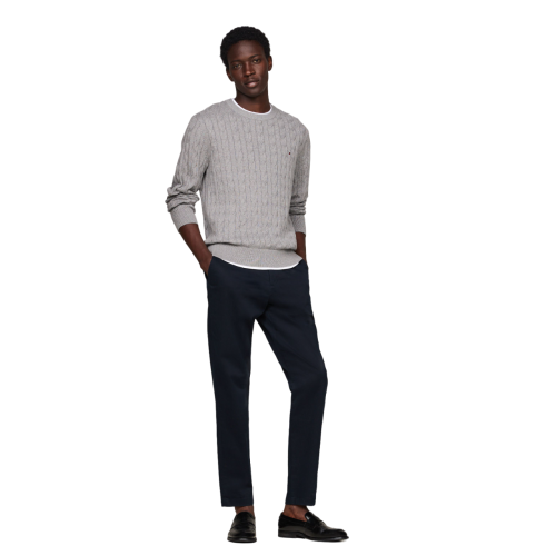 Ανδρικό Πουλόβερ Γκρι Με Cable Πλέξη Crewneck Cotton MW0MW33132-P91 Tommy Hilfiger Ανδρικό Πουλόβερ Γκρι Με Cable Πλέξη Crewneck Cotton MW0MW33132-P91 Tommy Hilfiger