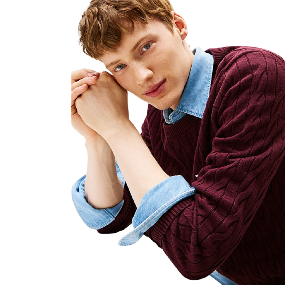 TOMMY HILFIGER</br>Tommy Hilfiger Classic Organic Cotton Cable Crewneck Sweater Relaxed Fit MW0MW33132-XIH Ανδρικό Πουλόβερ Με Cable Πλέξη Μπορντώ TOMMY HILFIGER</br>Tommy Hilfiger Classic Organic Cotton Cable Crewneck Sweater Relaxed Fit MW0MW33132-XIH Ανδρικό Πουλόβερ Με Cable Πλέξη Μπορντώ