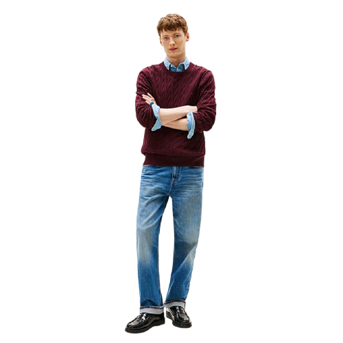 Tommy Hilfiger Classic Organic Cotton Cable Crewneck Sweater Relaxed Fit MW0MW33132-XIH Ανδρικό Πουλόβερ Με Cable Πλέξη Μπορντώ Tommy Hilfiger Classic Organic Cotton Cable Crewneck Sweater Relaxed Fit MW0MW33132-XIH Ανδρικό Πουλόβερ Με Cable Πλέξη Μπορντώ