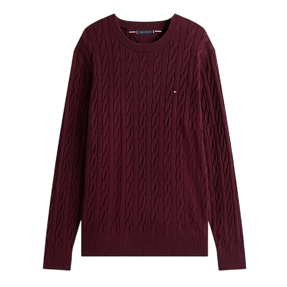 TOMMY HILFIGER</br>Tommy Hilfiger Classic Organic Cotton Cable Crewneck Sweater Relaxed Fit MW0MW33132-XIH Ανδρικό Πουλόβερ Με Cable Πλέξη Μπορντώ TOMMY HILFIGER</br>Tommy Hilfiger Classic Organic Cotton Cable Crewneck Sweater Relaxed Fit MW0MW33132-XIH Ανδρικό Πουλόβερ Με Cable Πλέξη Μπορντώ