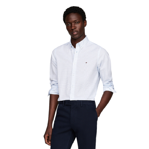 Ανδρικό Πουκάμισο Λευκό/Γαλάζιο Micro Print Slim MW0MW34571-0GY Tommy Hilfiger