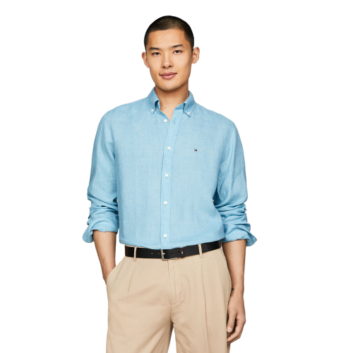 Ανδρικό Πουκάμισο Γαλάζιο Λινό Regular MW0MW34602-CYW Tommy Hilfiger