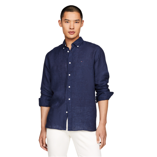 Ανδρικό Πουκάμισο Μπλε Λινό Regular MW0MW34602-DCC Tommy Hilfiger Ανδρικό Πουκάμισο Μπλε Λινό Regular MW0MW34602-DCC Tommy Hilfiger