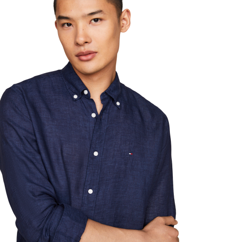 Ανδρικό Πουκάμισο Μπλε Λινό Regular MW0MW34602-DCC Tommy Hilfiger Ανδρικό Πουκάμισο Μπλε Λινό Regular MW0MW34602-DCC Tommy Hilfiger