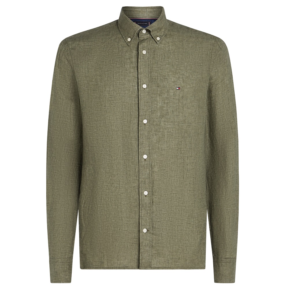 TOMMY HILFIGER</br>Ανδρικό Πουκάμισο Χακί Λινό Regular MW0MW34602-PLI Tommy Hilfiger TOMMY HILFIGER</br>Ανδρικό Πουκάμισο Χακί Λινό Regular MW0MW34602-PLI Tommy Hilfiger