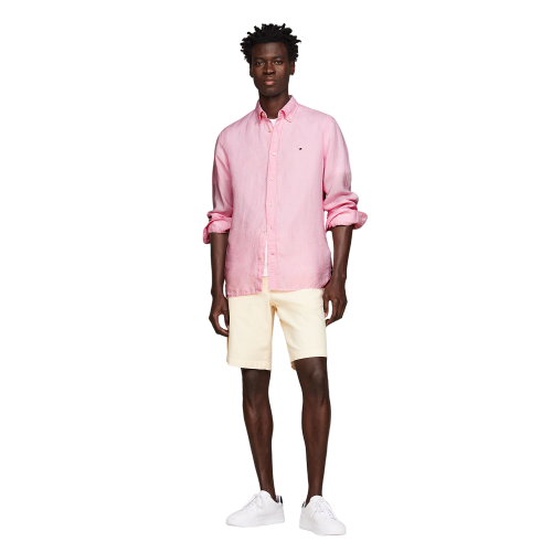 Tommy Hilfiger Pigment Dyed Solid Linen Regular Shirt MW0MW34602-TJS Ανδρικό Πουκάμισο Ροζ Λινό