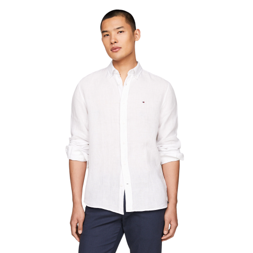 Tommy Hilfiger Pigment Dyed Solid Linen Regular Shirt MW0MW34602-YCF Ανδρικό Πουκάμισο Λευκό Λινό 